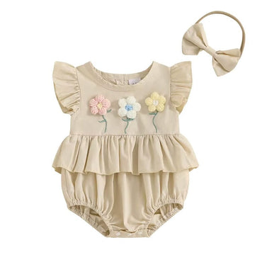 Fly Sleeve Flowers Baby Romper