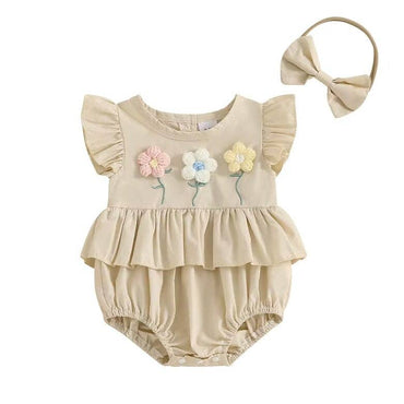 Fly Sleeve Flowers Baby Romper