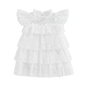 Fly Sleeve White Tulle Toddler Dress