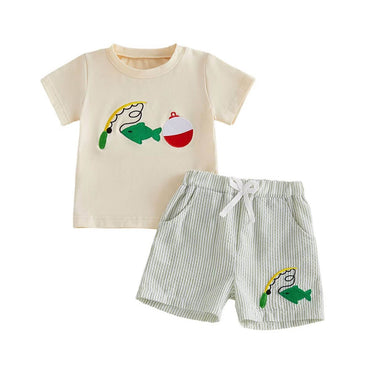 Short Sleeve Fishing Stripes Baby Set