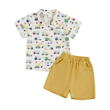 Short Sleeve Trucks Gentleman Toddler Set