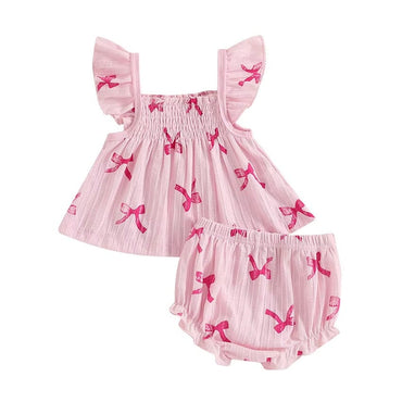Fly Sleeve Pink Bows Baby Set