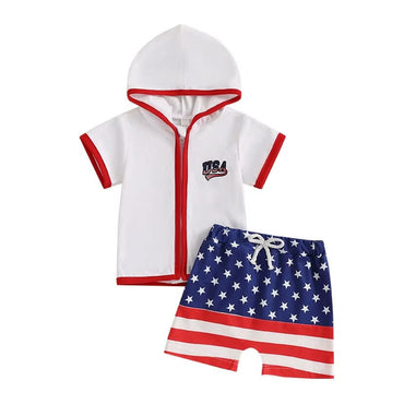 Short Sleeve Zip Up Hooded Toddler Set