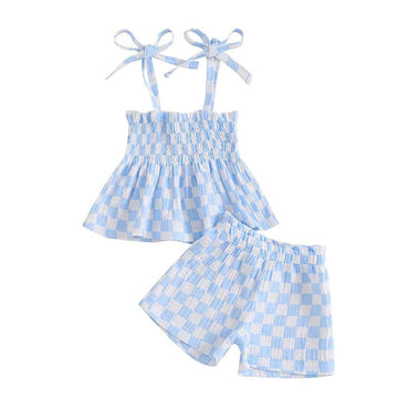 Tie Straps Checkered Toddler Set Blue 6-9 M