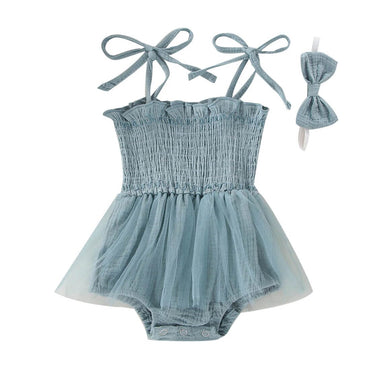 Solid Straps Muslin Baby Romper Blue 0-3 M