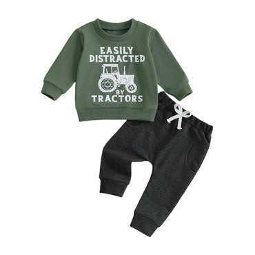 Long Sleeve Tractor Distraction Toddler Set Green 9-12 M