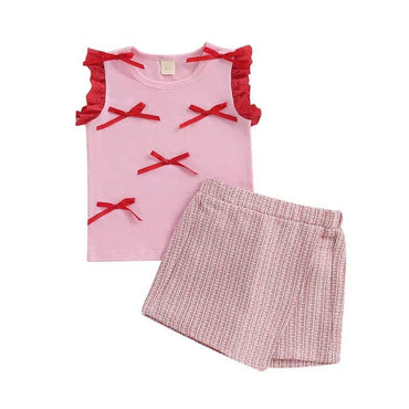 Sleeveless Red Bows Skirt Toddler Set