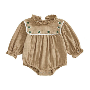 Long Sleeve Vintage Ruffled Baby Romper