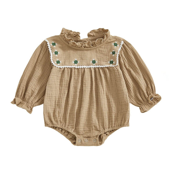 Long Sleeve Vintage Ruffled Baby Romper