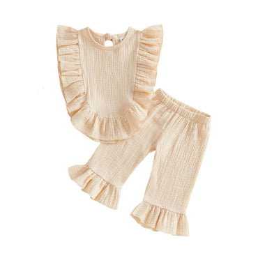 Solid Muslin Ruffled Toddler Set Beige 9-12 M