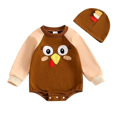Long Sleeve Thanksgiving Turkey Baby Bodysuit