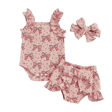 Sleeveless Ruffled Bows Baby Set