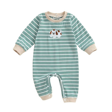 Long Sleeve Striped Puppy Baby Jumpsuit