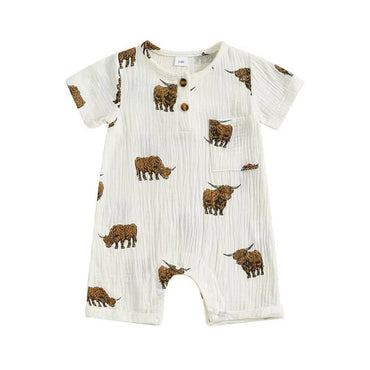 Short Sleeve Highland Cow Baby Romper