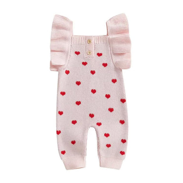 Ruffle Sleeve Valentine’s Day Baby Jumpsuit Pink 0-3 M