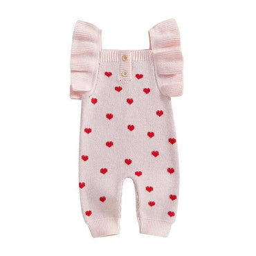 Ruffle Sleeve Valentine’s Day Baby Jumpsuit Pink 0-3 M