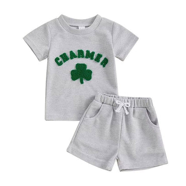 Short Sleeve Charmer Waffle Baby Set Gray 3-6 M