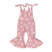 Tie Straps Daisy Flared Toddler Jumpsuit Pink 9-12 M