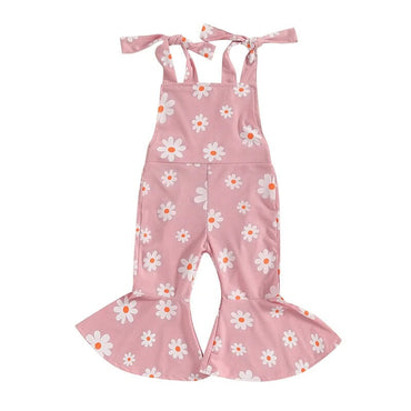 Tie Straps Daisy Flared Toddler Jumpsuit Pink 9-12 M