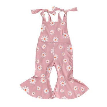 Tie Straps Daisy Flared Toddler Jumpsuit Pink 9-12 M 