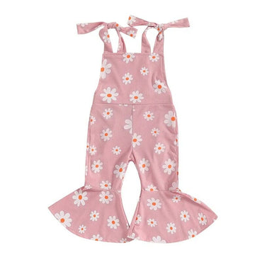 Tie Straps Daisy Flared Toddler Jumpsuit Pink 9-12 M