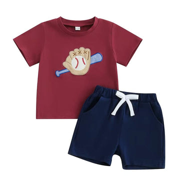 Short Sleeve Solid Shorts Baseball Toddler Set