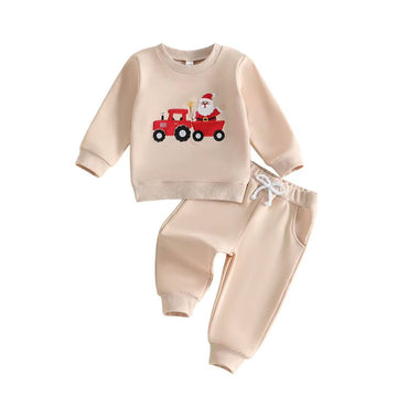 Long Sleeve Christmas Trucks Toddler Set Beige 9-12 M