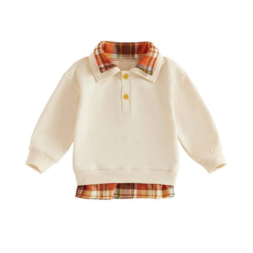 Long Sleeve Plaid Collar Toddler Sweatshirt Beige 9-12 M