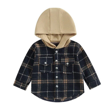 Long Sleeve Plaid Hooded Toddler Shirt Black 9-12 M