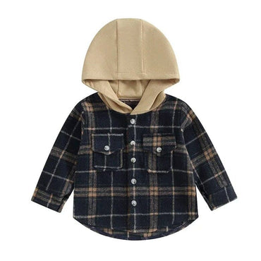 Long Sleeve Plaid Hooded Toddler Shirt Black 9-12 M