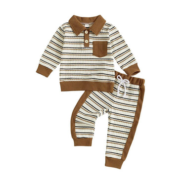 Long Sleeve Striped Collar Pocket Baby Set