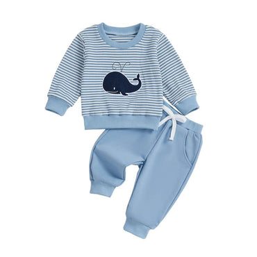 Long Sleeve Striped Whale Baby Set