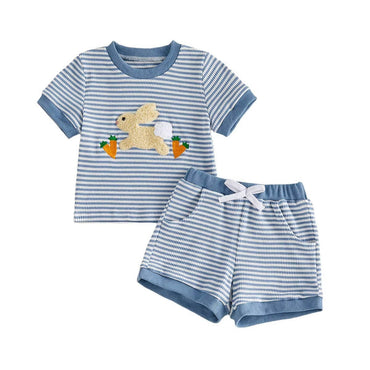 Short Sleeve Striped Easter Baby Set Blue 3-6 M