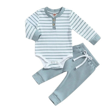 Long Sleeve Striped Baby Set Blue 0-3 M