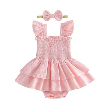 Fly Sleeve Solid Layered Baby Romper Rompers The Trendy Toddlers Pink 0-3 M