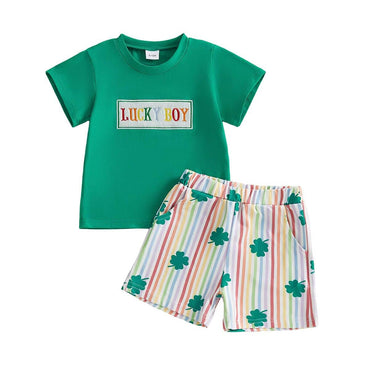 Short Sleeve Lucky Boy Striped Toddler Set