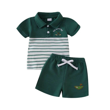 Short Sleeve Little Golfer Collar Toddler Set Green 9-12 M