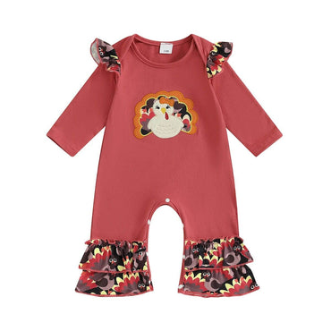 Long Sleeve Turkey Ruffled Baby Jumpsuit