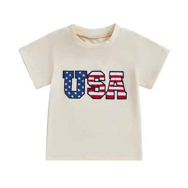 Short Sleeve USA Toddler Tee Beige 9-12 M