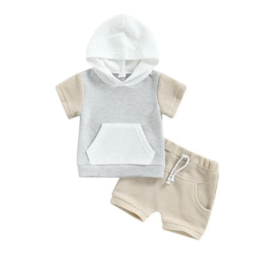 Short Sleeve Waffle Hooded Baby Set
