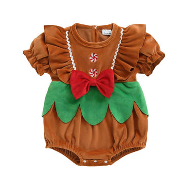 Short Sleeve Gingerbread Ruffled Baby Romper