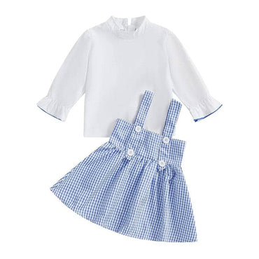 Long Sleeve Plaid Overall Toddler Set