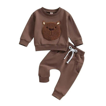 Long Sleeve Fuzzy Bear Baby Set Brown 3-6 M