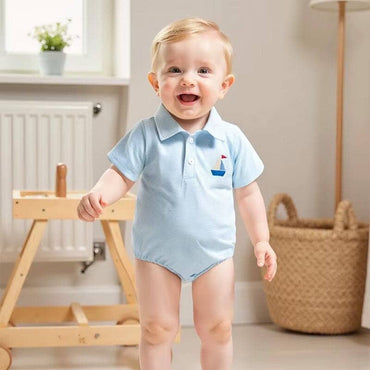 Short Sleeve Sailboat Striped Baby Romper
