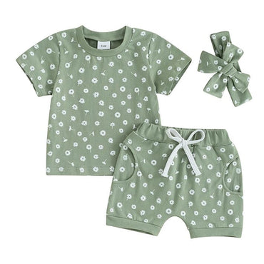 Short Sleeve Floral Shorts Baby Set Green 3-6 M 