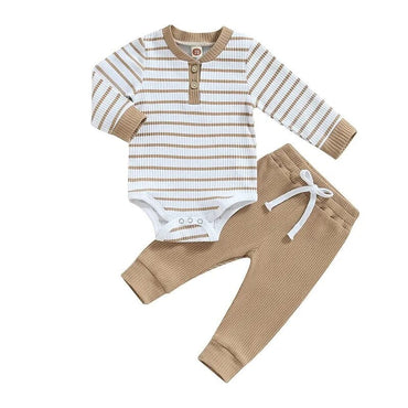 Long Sleeve Striped Baby Set Brown Khaki 0-3 M