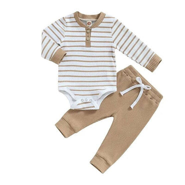 Long Sleeve Striped Baby Set Brown Khaki 0-3 M