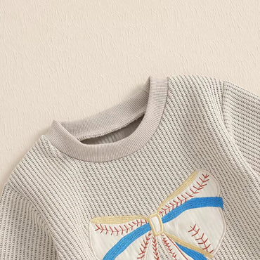 Long Sleeve Baseball Ribbon Baby Bodysuit