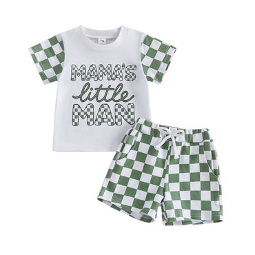 Mama's Little Man Checkered Baby Set Green 12-18 M