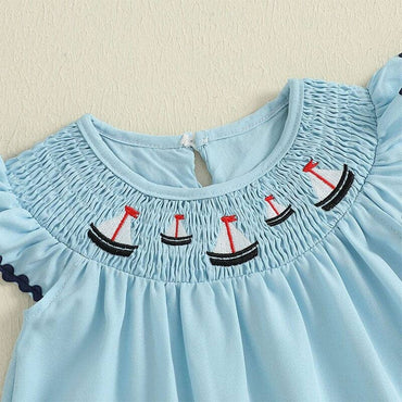 Flutter Sleeve Blue Sailboat Toddler Dress